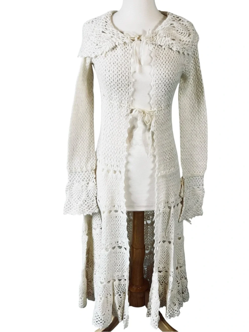 Free People Cream Pineapple Crochet Maxi Duster Jacket Coat